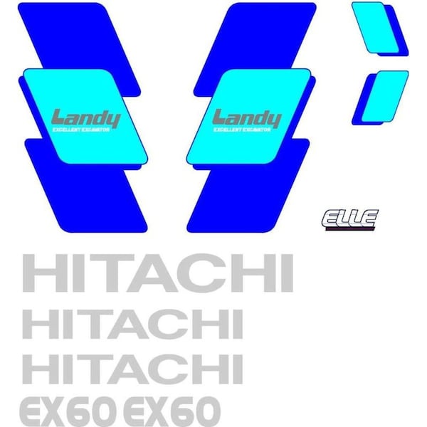 Aftermarket Hitachi EX60 Excavator Decal Set w Landy Excellent Excavator And Elle Decals HTEX60-3DECALSET - main
